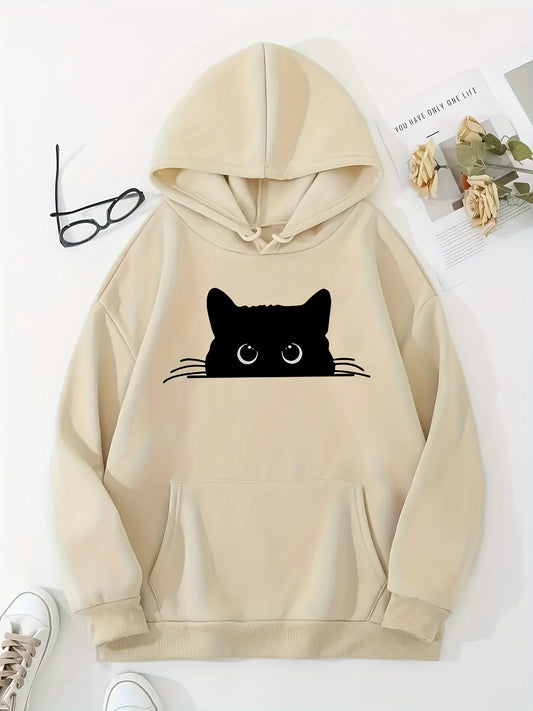 Eleganter Sweat-Pullover-Hoodie mit Katzenprint und Kapuze für Women | Ideal für den Alltag 1