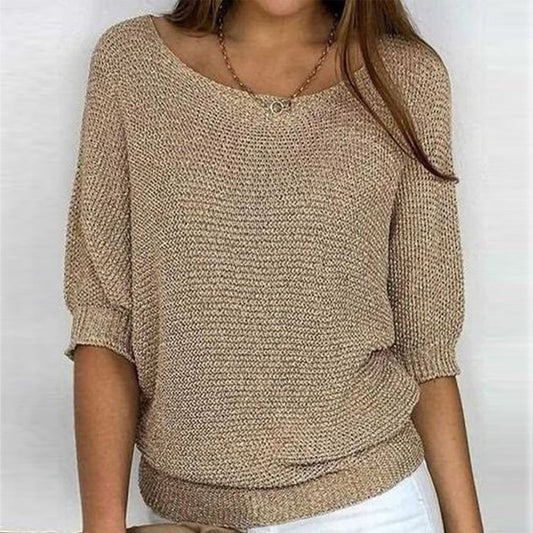 Lucile - Goldfarbener einfarbiger Pullover mit Rundhalsausschnitt 1