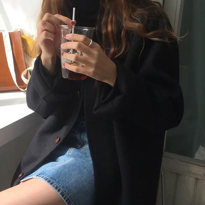 Alison Wollmantel Einreihig Umlegekragen Langer Mantel 4