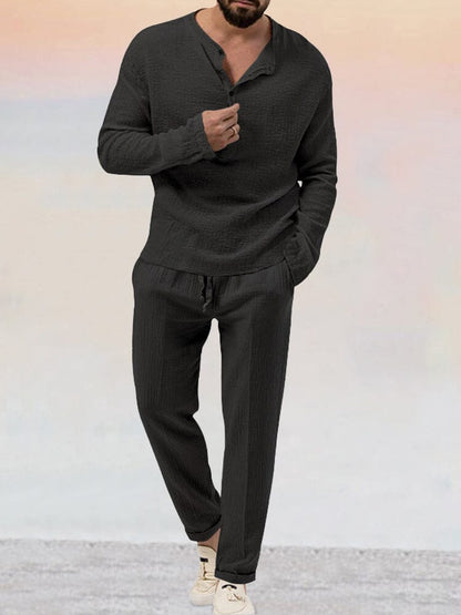 Asher - Lässiges Baumwoll-Leinen-Set für Herren 2