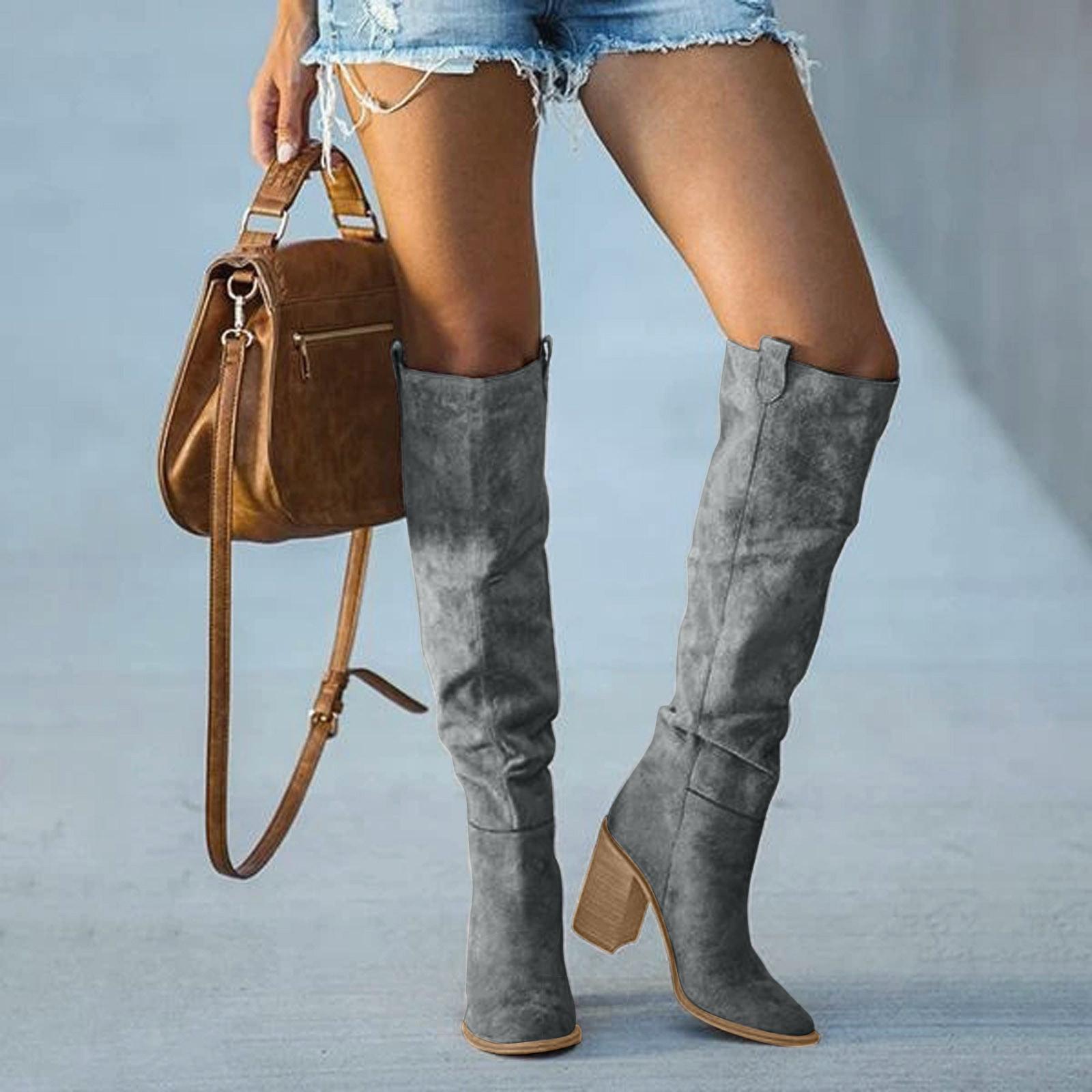 Casual Overknee Cowboy Plateau Stiefel aus Leder mit Wildleder-Look für Damen | Perfekt für Casual Days 2