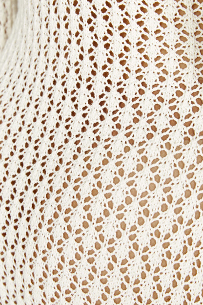 Damen Häkel-Strick Maxikleid – Langarm Strandkleid als Durchsichtiges Cover-Up 6