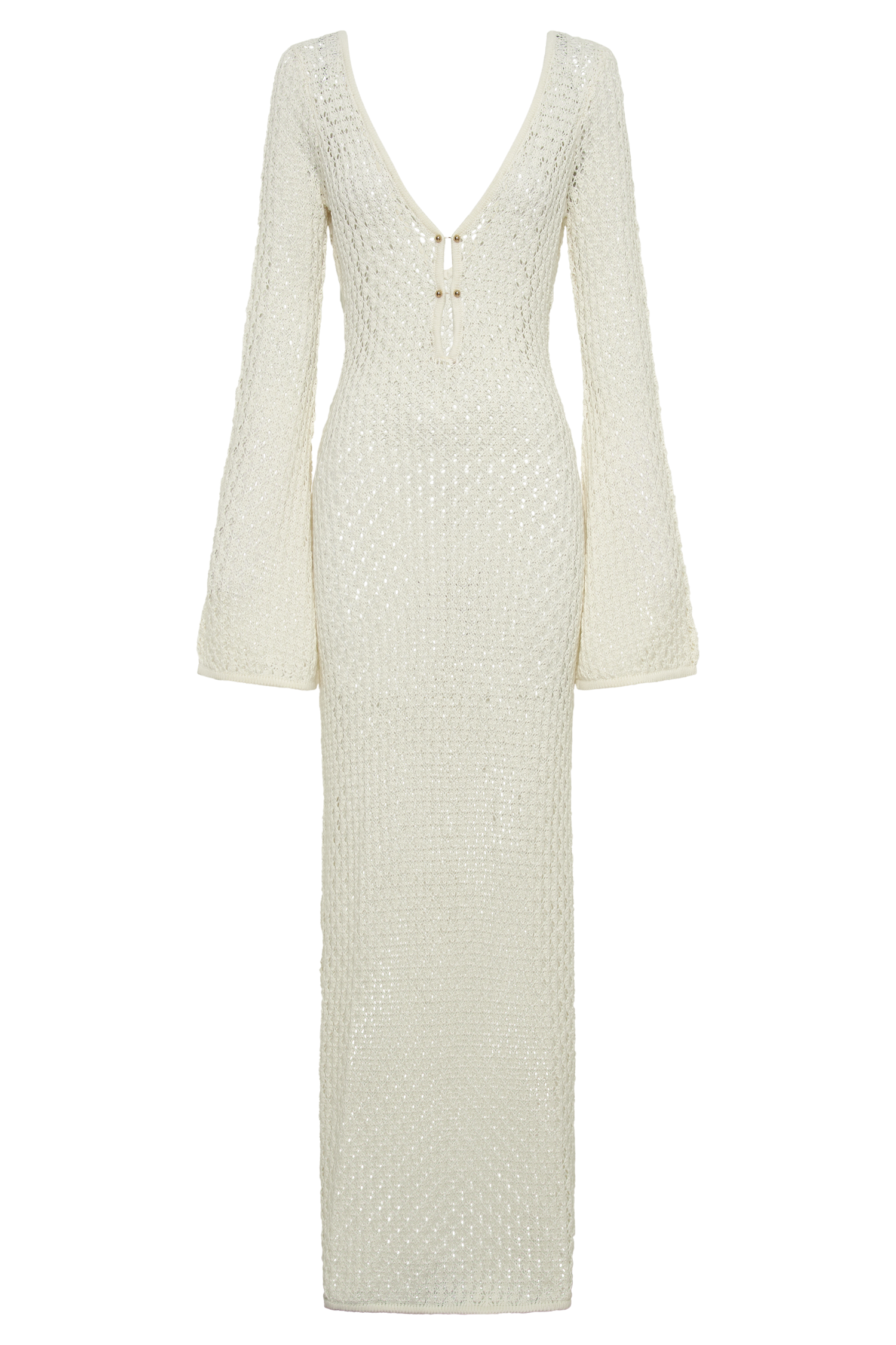 Damen Häkel-Strick Maxikleid – Langarm Strandkleid als Durchsichtiges Cover-Up 7