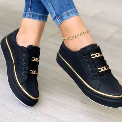 Enora - Weiße Low-Top-Casual-Sneakers mit goldenen Details | Stylische weiße Schnürsneaker mit Goldbesatz 2