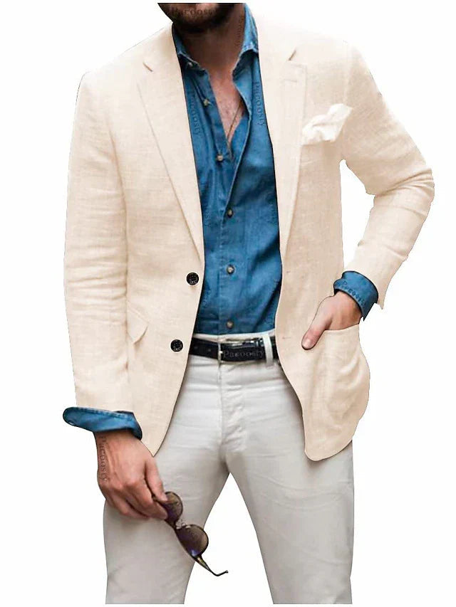 Jon - Herren Leinen Blazer Strand Hochzeit Casual Tailored Fit Solide Farbe Einreihig Zwei Knöpfe 1