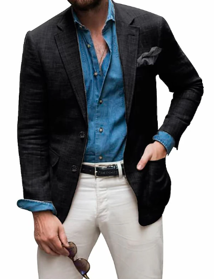Jon - Herren Leinen Blazer Strand Hochzeit Casual Tailored Fit Solide Farbe Einreihig Zwei Knöpfe 3