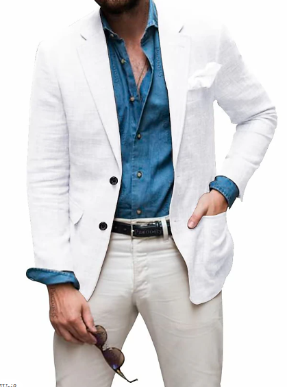 Jon - Herren Leinen Blazer Strand Hochzeit Casual Tailored Fit Solide Farbe Einreihig Zwei Knöpfe 4