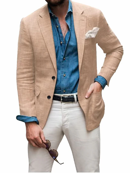 Jon - Herren Leinen Blazer Strand Hochzeit Casual Tailored Fit Solide Farbe Einreihig Zwei Knöpfe 7