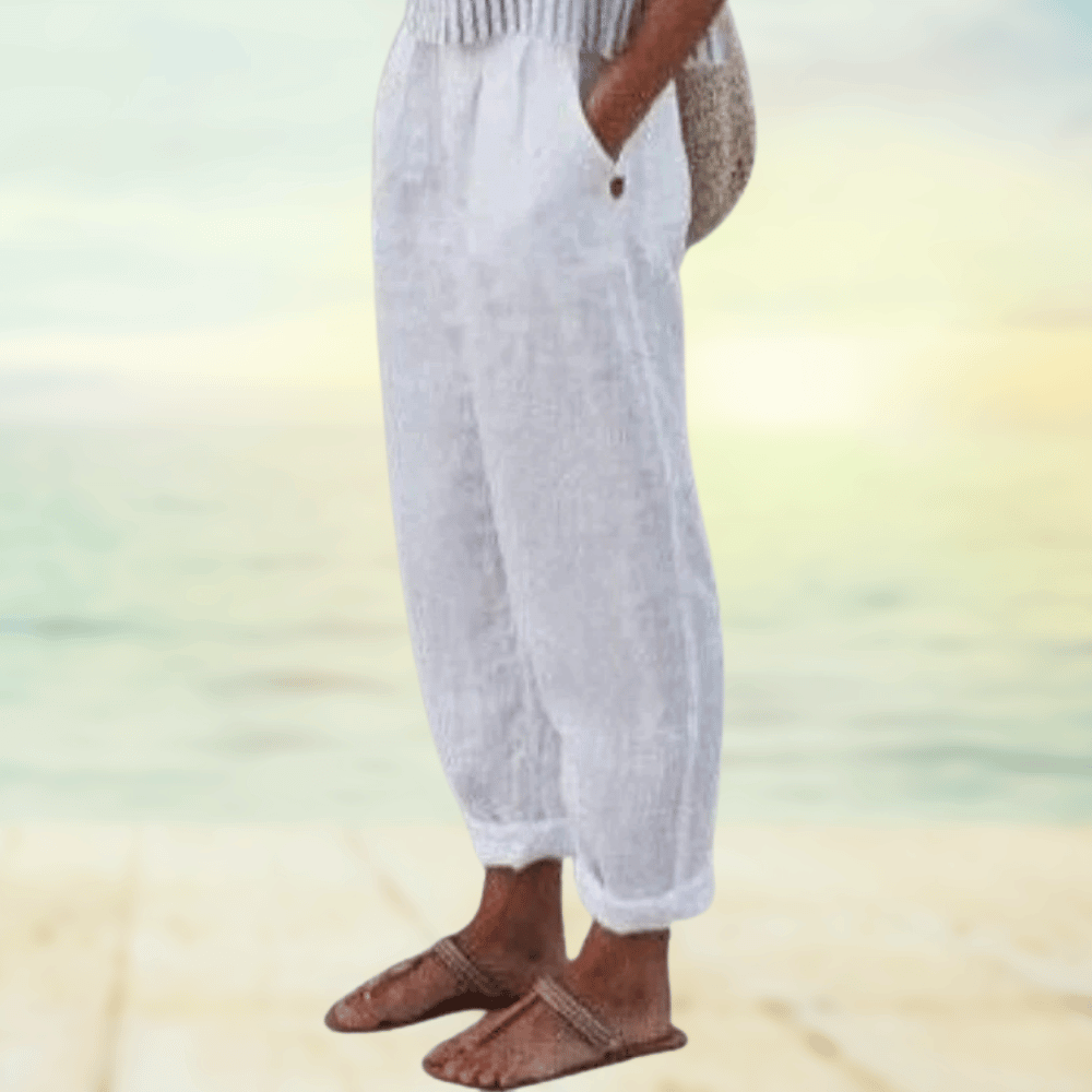 Locker geschnittene Leinenhose für Damen – Sommerhose mit Elastikbund & Taschen für Freizeit, Urlaub & Strand 3