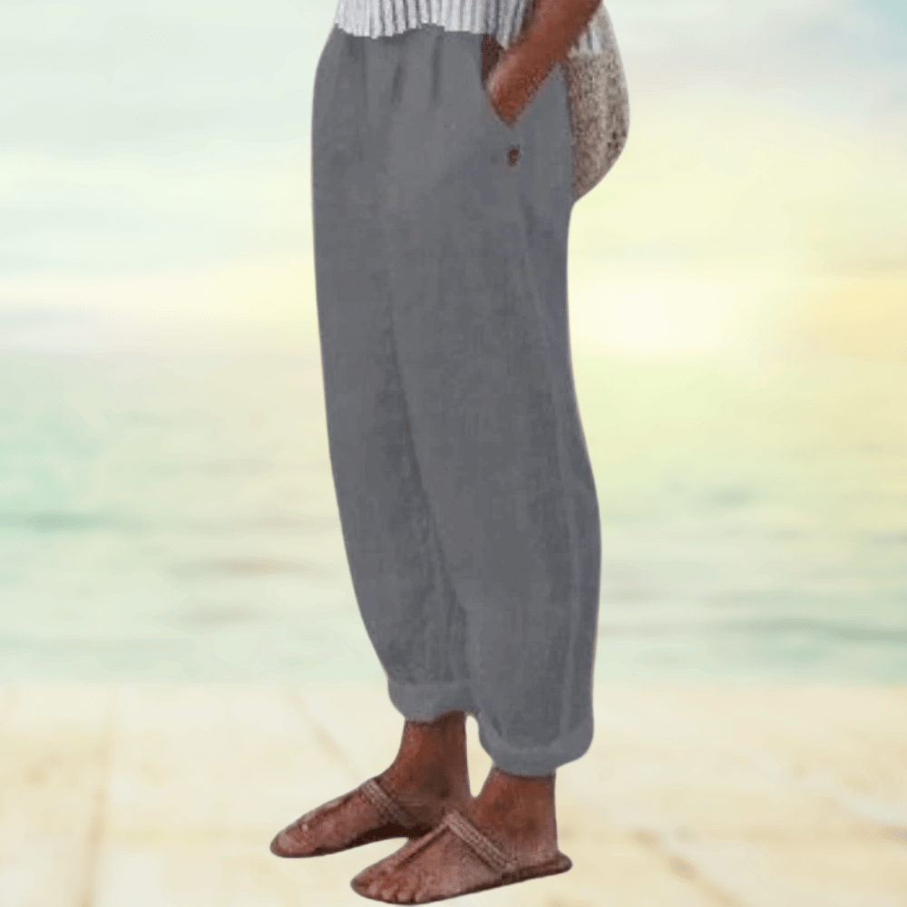 Locker geschnittene Leinenhose für Damen – Sommerhose mit Elastikbund & Taschen für Freizeit, Urlaub & Strand 5