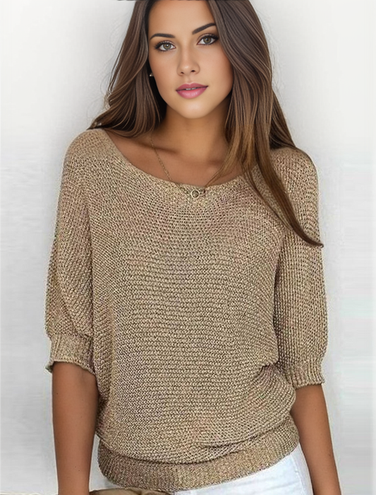 Lucile - Goldfarbener einfarbiger Pullover mit Rundhalsausschnitt 0