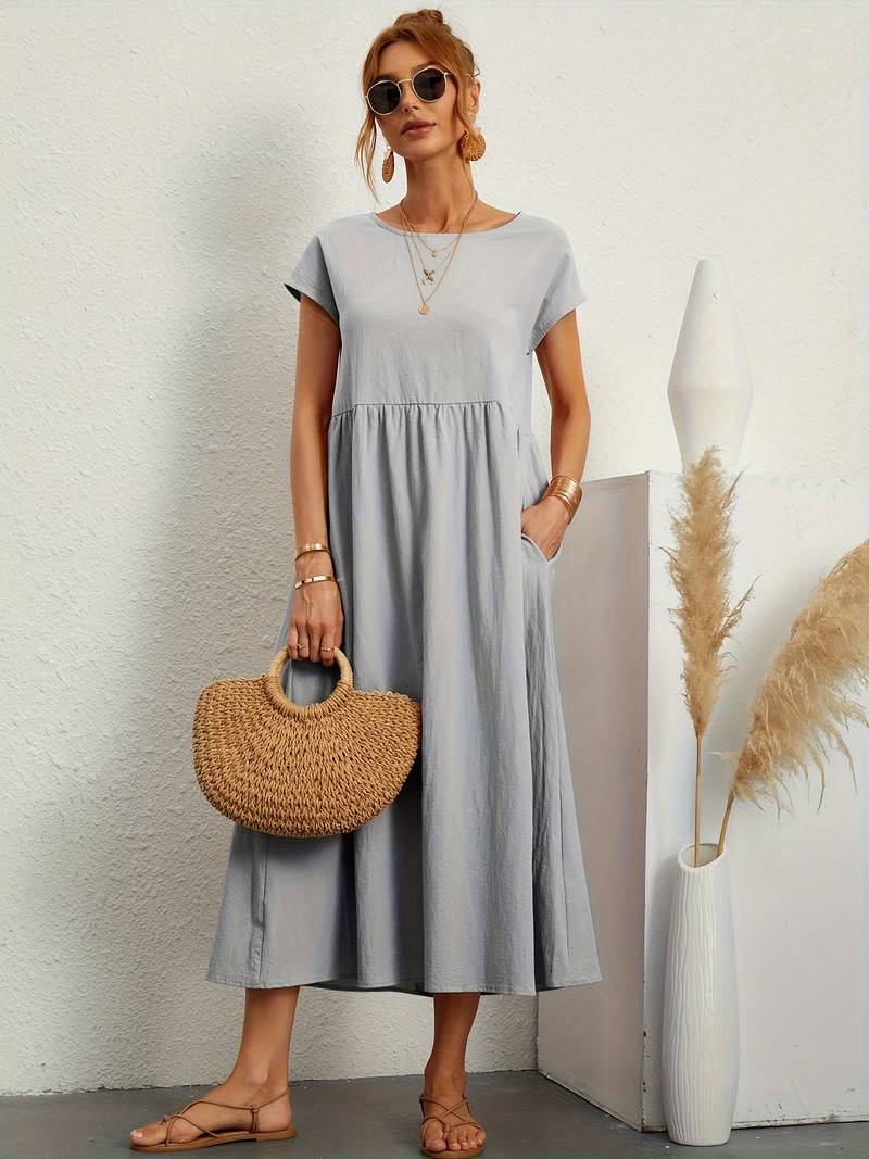 Luftiges Damen Sommerkleid – Casual Maxikleid mit Taschen & Rundhalsausschnitt 14
