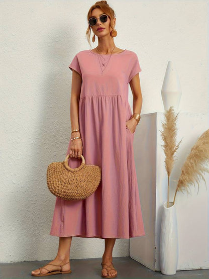 Luftiges Damen Sommerkleid – Casual Maxikleid mit Taschen & Rundhalsausschnitt 5