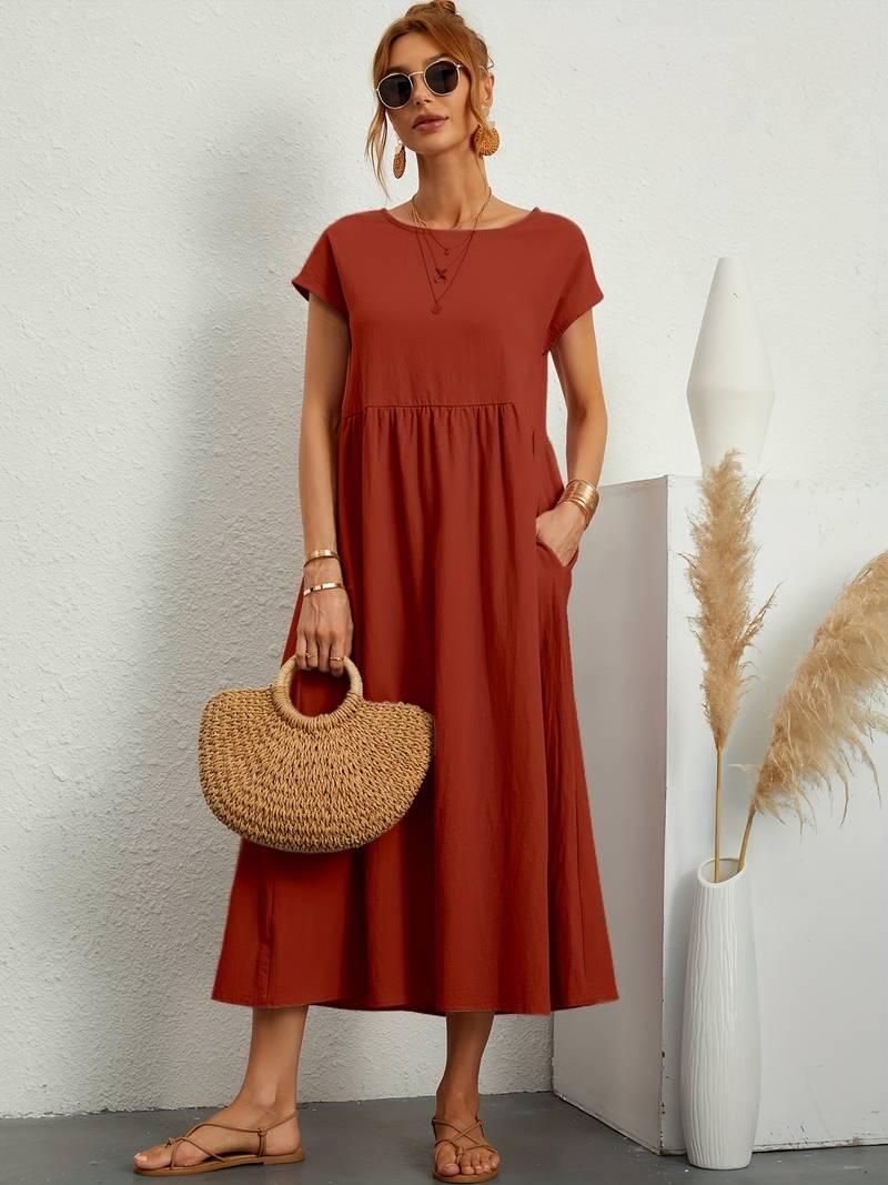 Luftiges Damen Sommerkleid – Casual Maxikleid mit Taschen & Rundhalsausschnitt 9