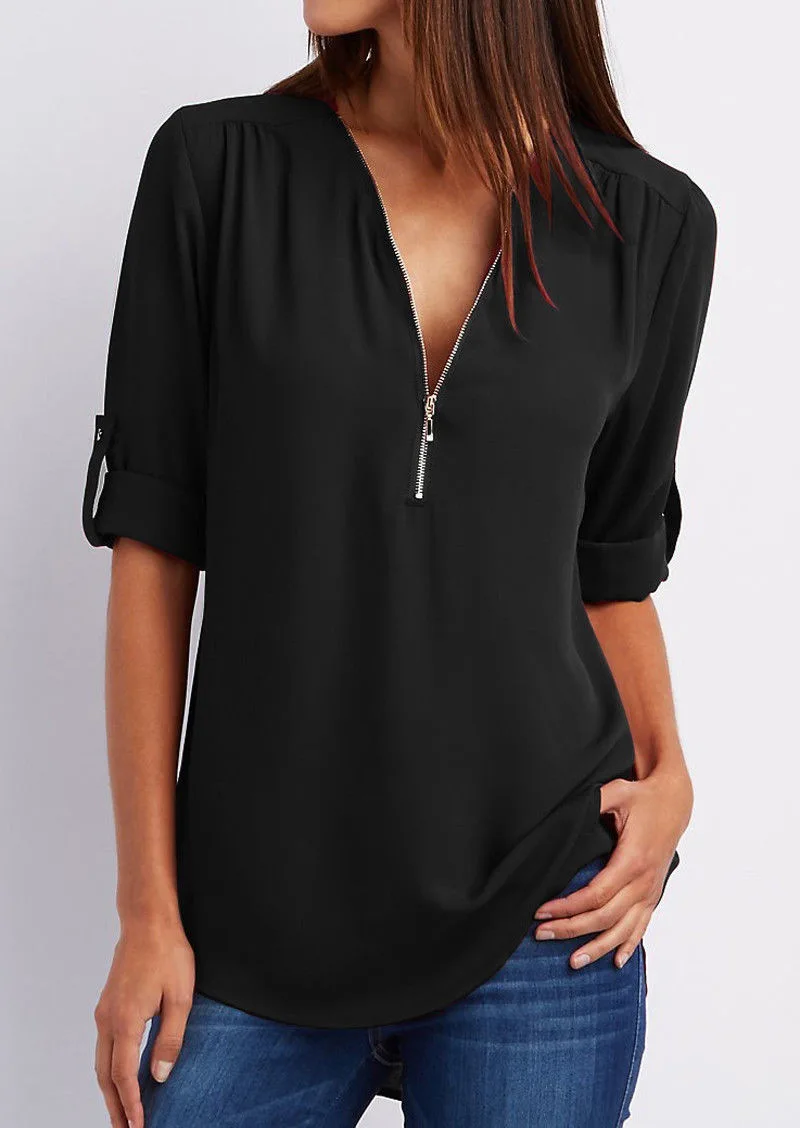 Maica | Damen Bluse Mit Reissverschluss 7
