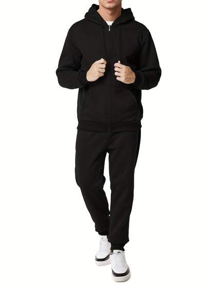 Moderner Unifarbener Kapuzenpullover-Trainingsanzug mit Hose für Herren | Perfekt für Casual Days 0
