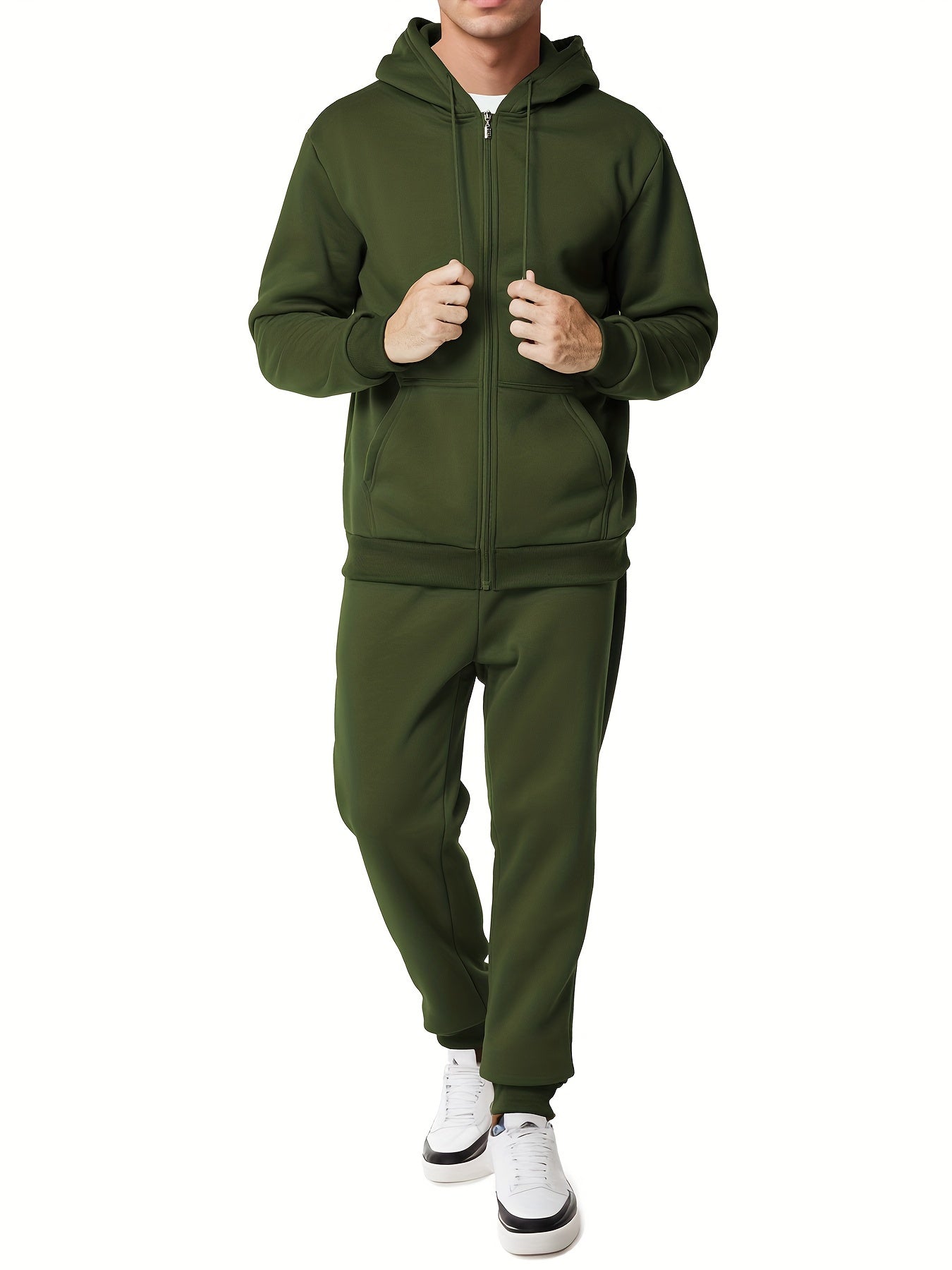Moderner Unifarbener Kapuzenpullover-Trainingsanzug mit Hose für Herren | Perfekt für Casual Days 2