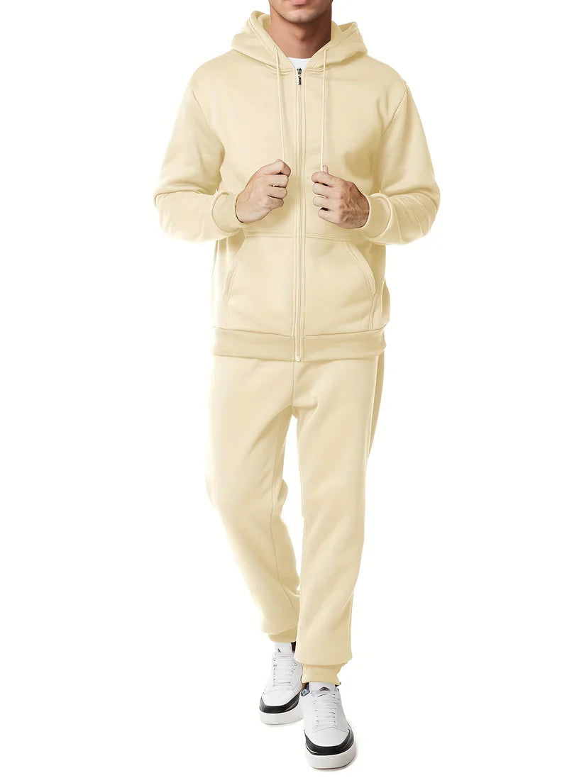 Moderner Unifarbener Kapuzenpullover-Trainingsanzug mit Hose für Herren | Perfekt für Casual Days 9