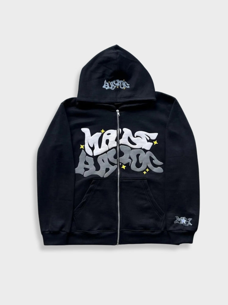 Stilvoller Reißverschluss Puff Stickerei Druck Hoodie Für Herren | Perfekt für Casual Days 0