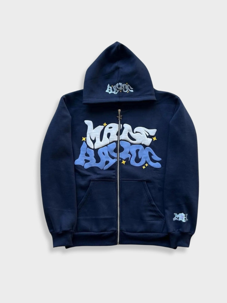 Stilvoller Reißverschluss Puff Stickerei Druck Hoodie Für Herren | Perfekt für Casual Days 1