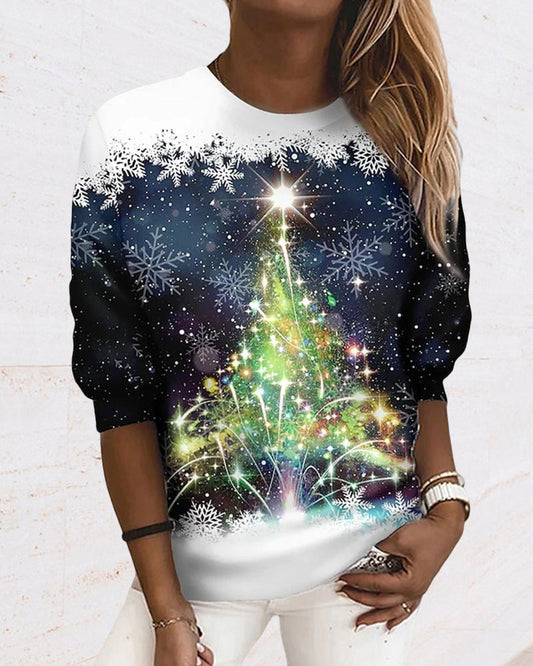 Weihnachtsbedrucktes Sweatshirt mit Rundhalsausschnitt 0