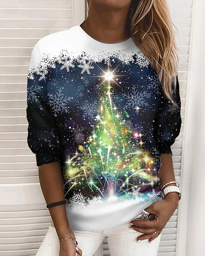 Weihnachtsbedrucktes Sweatshirt mit Rundhalsausschnitt 1