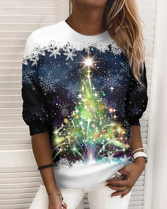 Weihnachtsbedrucktes Sweatshirt mit Rundhalsausschnitt 1